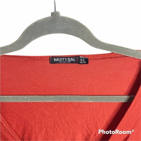 Nasty Gal dark red orange long sleeve tie front crop top - Picture 5 of 5